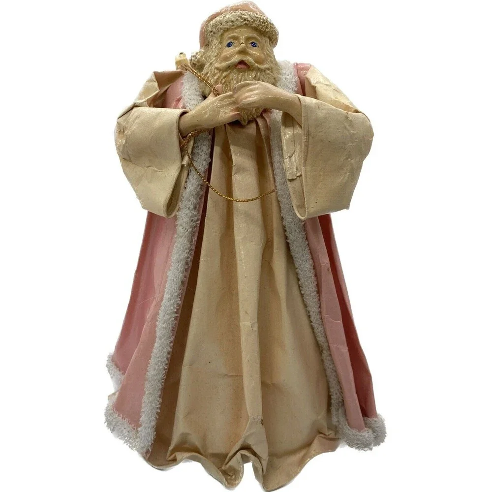 Vintage Paper Mache Santa Pink Tree Topper